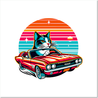 Funny Cat driving a car Posters and Art